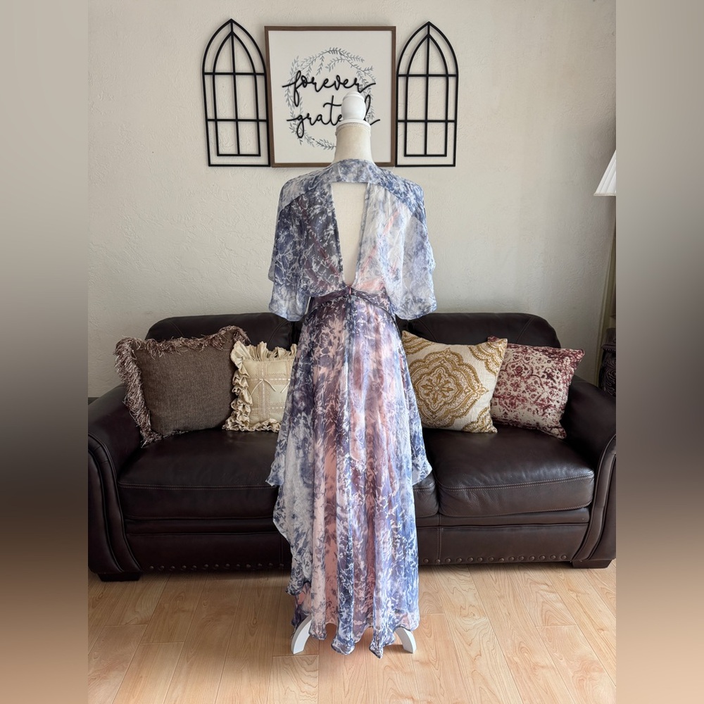 FOXIEDOX Purple Tie Dye Maxi Asymmetrical Dress Flowing Cap Sleeves Size S Boho - Picture 12 of 12